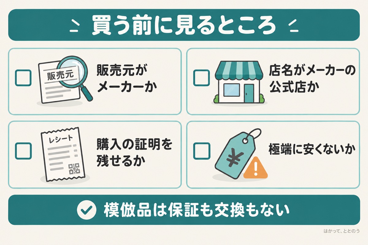 指圧マットを買う前に見るところ。販売元がメーカーか、店名がメーカーの公式店か、購入の証明を残せるか、極端に安くないか